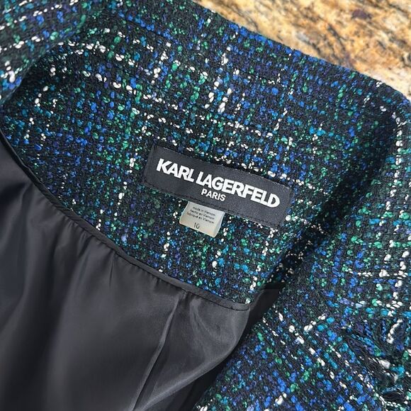 Karl Lagerfeld Paris Classic Tweed Raw Edges Blazer Jacket Size 10 - Picture 5 of 11